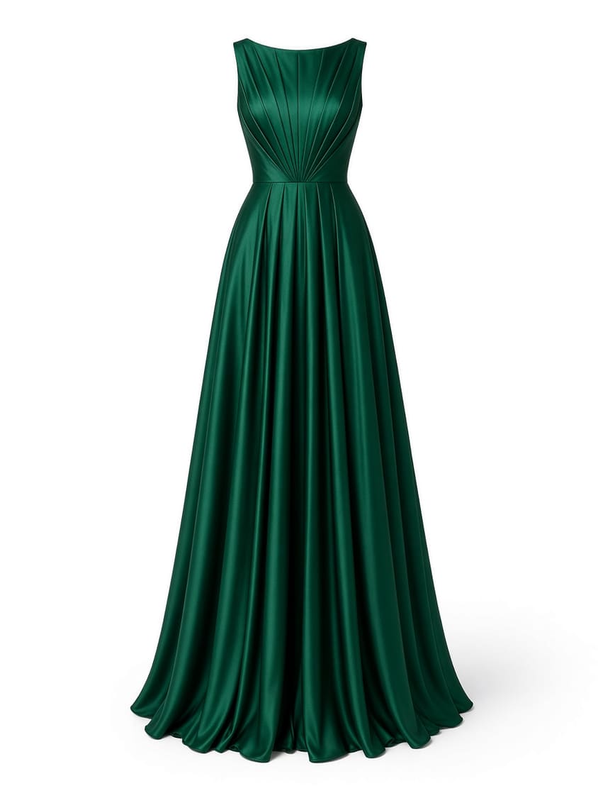 Pleated Satin Evening Dress