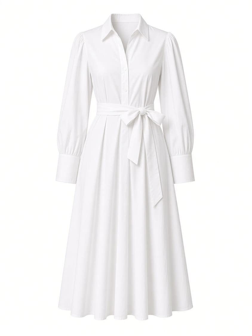 Belted Shirt Midi Dress