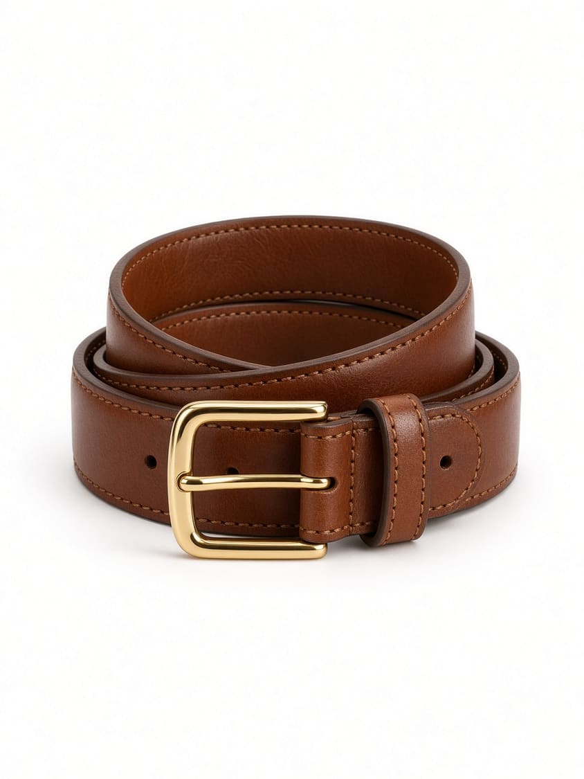 Leather Belt with Gold Buckle