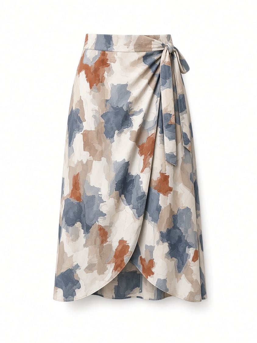 Printed Midi Wrap Skirt